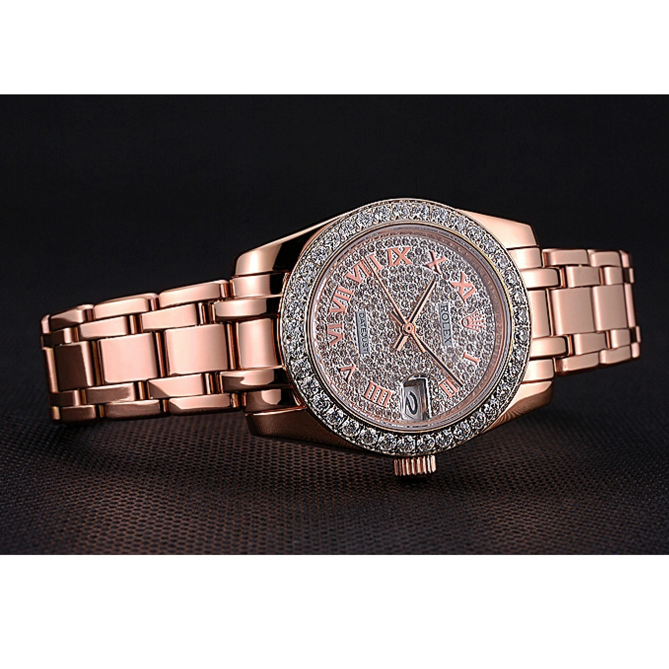 Aaa fake watches Bezel 622836 Pink Case And Gold Dial Rolex And Bracelet Datejust Diamond 0817